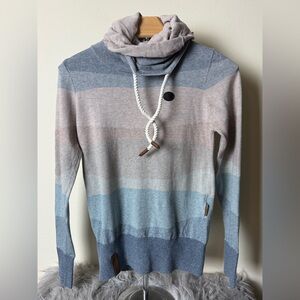 NAKETANO Sweatshirt Women's Medium Pullover Striped High Loose Collar